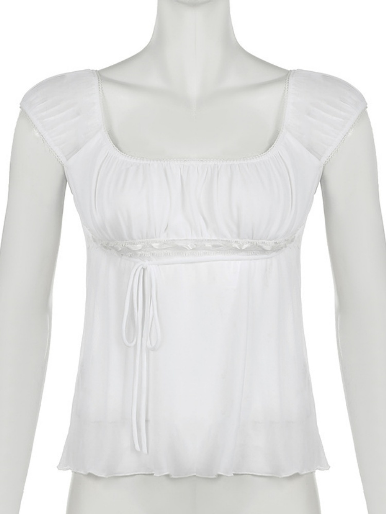 BOOFEENAA Bubble Sleeve Square Neck Mesh Shirts & Blouses Shoujo Girl Style White Summer Tops Cutecore Clothes P67-BF13