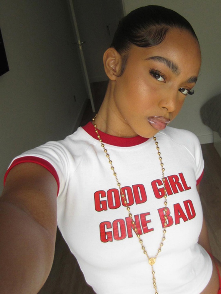 BOOFEENAA Letter Print Graphic T Shirts Y2k Streetwear Short Sleeve Tight Crop Tops 2025 Women Trending Fashion D85-BA13