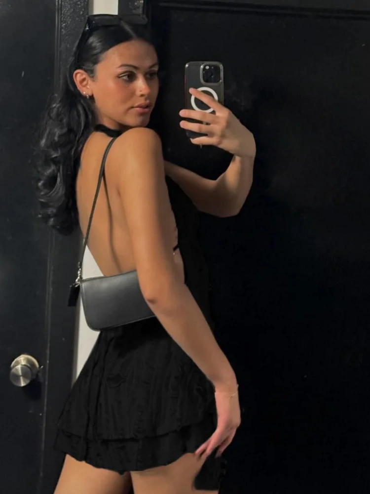 BOOFEENAA Trashy Y2k Summer Dresses Sexy Woman Clothes Deep V Neck Backless Mini Dress Music Festival Outfits P67-DZ28