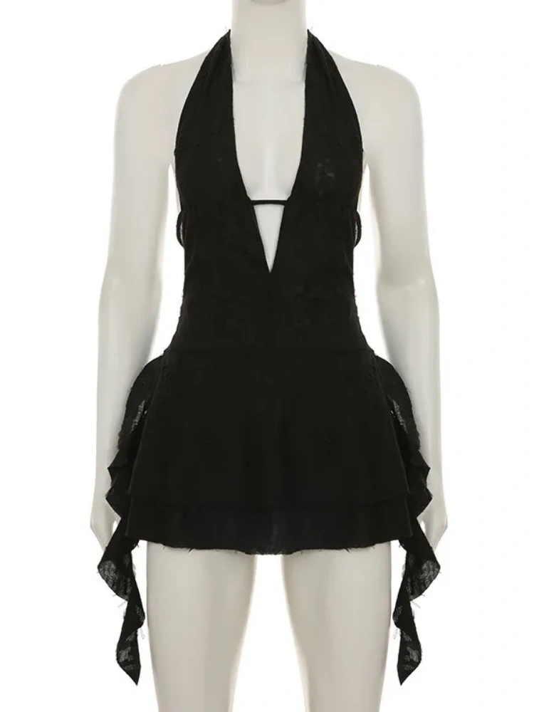 BOOFEENAA Trashy Y2k Summer Dresses Sexy Woman Clothes Deep V Neck Backless Mini Dress Music Festival Outfits P67-DZ28