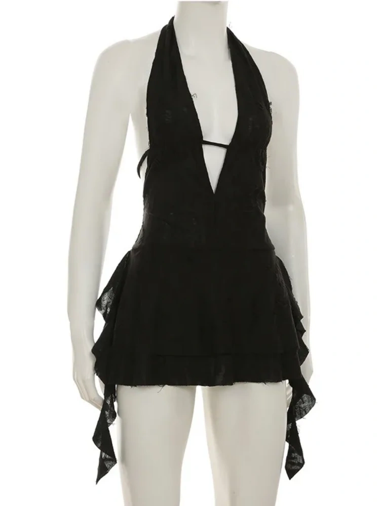 BOOFEENAA Trashy Y2k Summer Dresses Sexy Woman Clothes Deep V Neck Backless Mini Dress Music Festival Outfits P67-DZ28