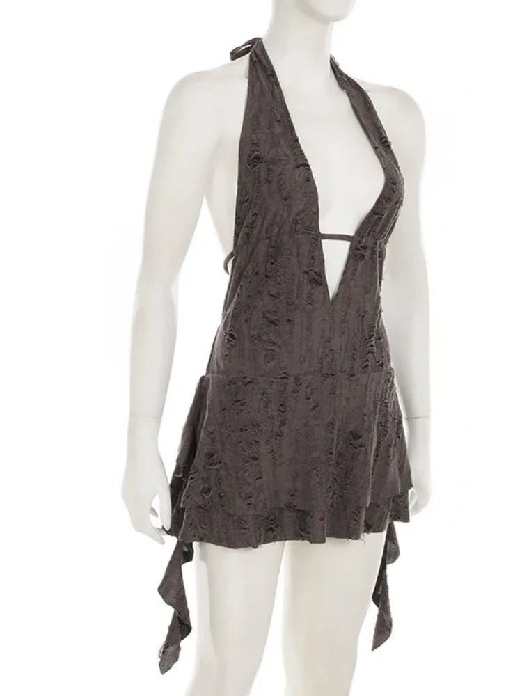 BOOFEENAA Trashy Y2k Summer Dresses Sexy Woman Clothes Deep V Neck Backless Mini Dress Music Festival Outfits P67-DZ28