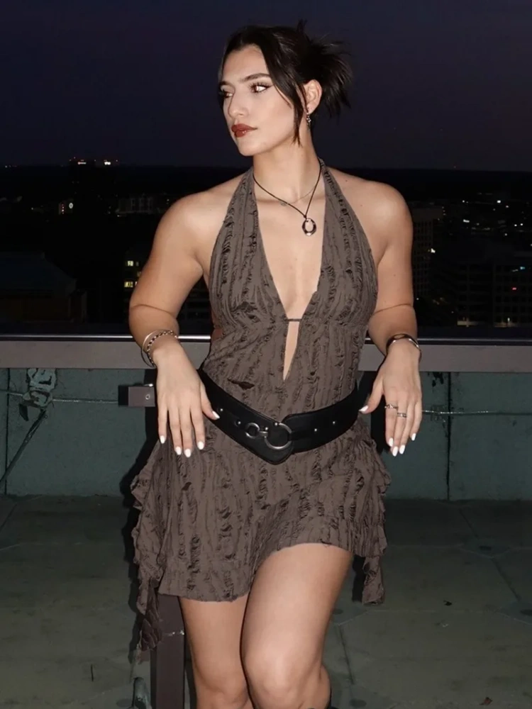 BOOFEENAA Trashy Y2k Summer Dresses Sexy Woman Clothes Deep V Neck Backless Mini Dress Music Festival Outfits P67-DZ28