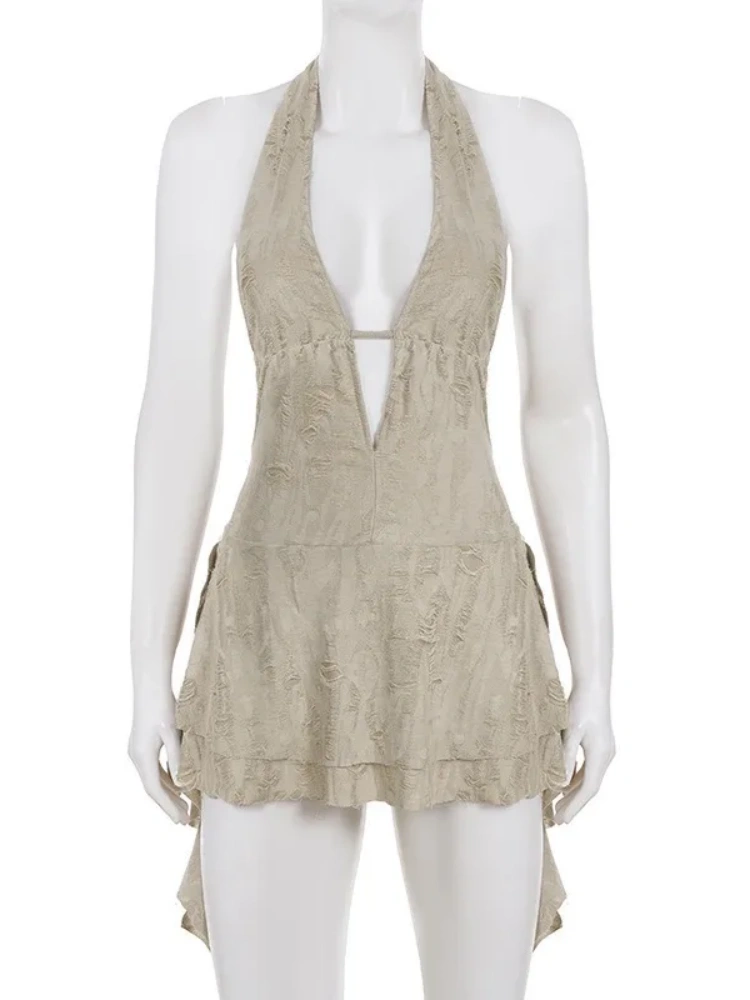 BOOFEENAA Trashy Y2k Summer Dresses Sexy Woman Clothes Deep V Neck Backless Mini Dress Music Festival Outfits P67-DZ28