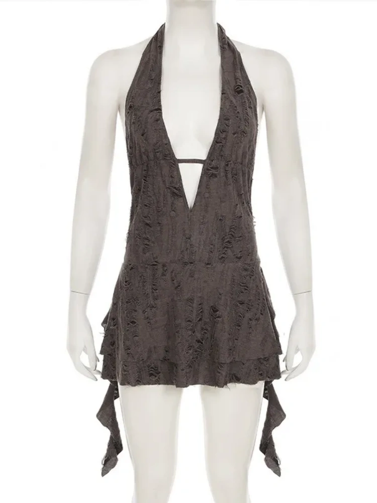 BOOFEENAA Trashy Y2k Summer Dresses Sexy Woman Clothes Deep V Neck Backless Mini Dress Music Festival Outfits P67-DZ28