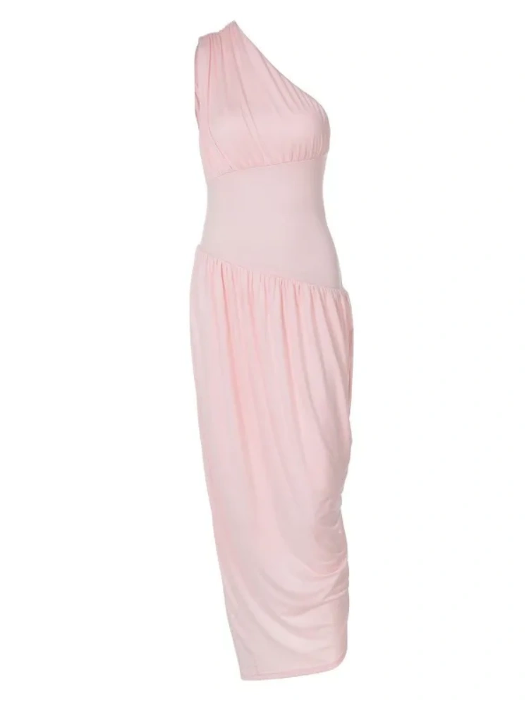 BOOFEENAA One Shoulder Pleated Long Dresses Asymmetrical Elegant Summer Dress Woman 2025 Resort Wear C70-CG42