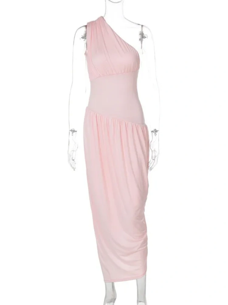 BOOFEENAA One Shoulder Pleated Long Dresses Asymmetrical Elegant Summer Dress Woman 2025 Resort Wear C70-CG42