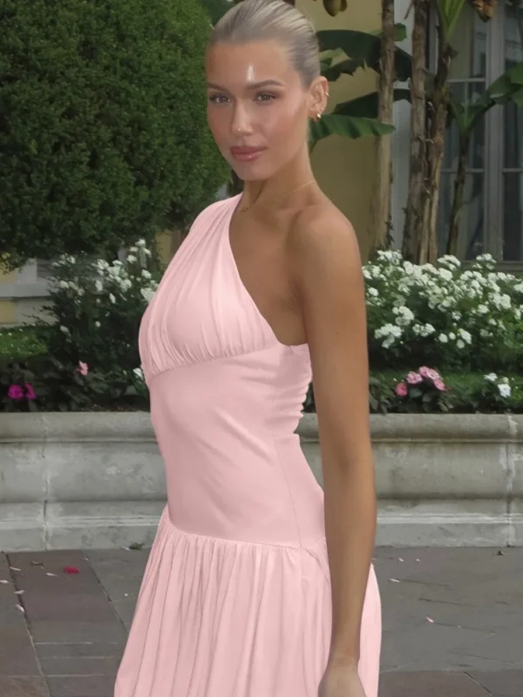 BOOFEENAA One Shoulder Pleated Long Dresses Asymmetrical Elegant Summer Dress Woman 2025 Resort Wear C70-CG42