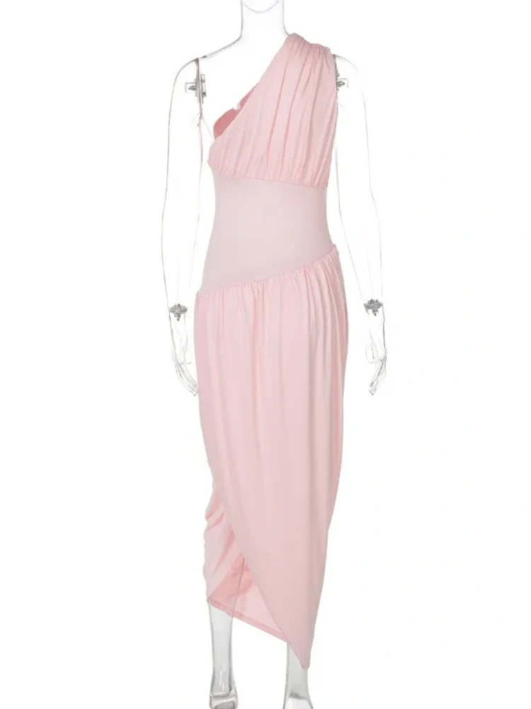 BOOFEENAA One Shoulder Pleated Long Dresses Asymmetrical Elegant Summer Dress Woman 2025 Resort Wear C70-CG42