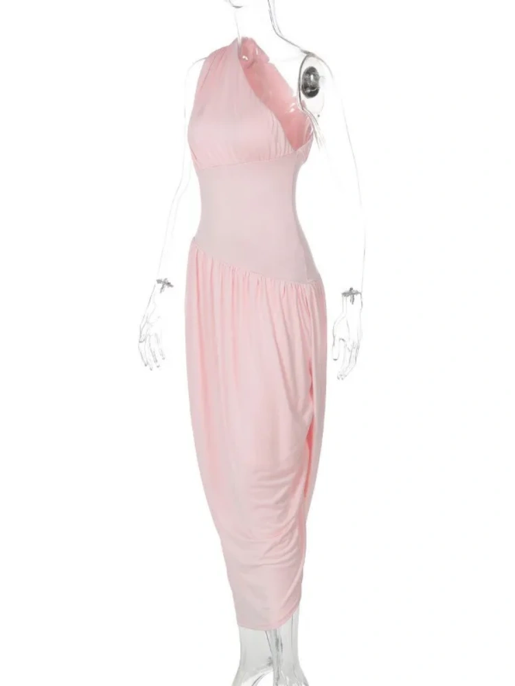 BOOFEENAA One Shoulder Pleated Long Dresses Asymmetrical Elegant Summer Dress Woman 2025 Resort Wear C70-CG42