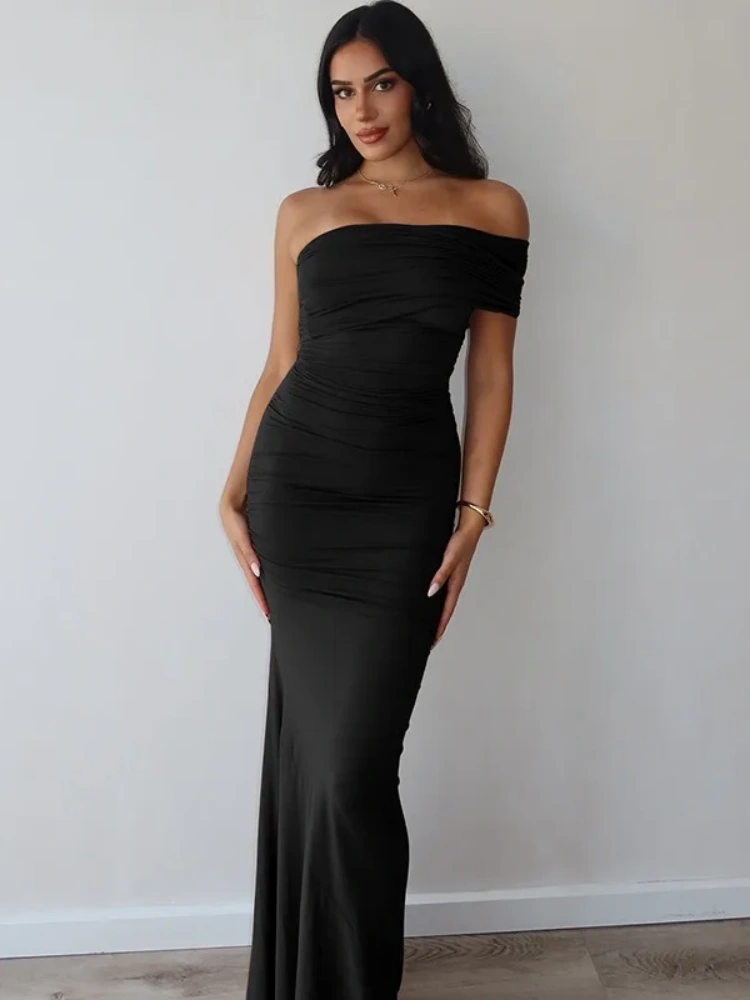 BOOFEENAA Off Shoulder Backless Split Long Dresses Summer 2025 Elegant Sexy Evening Dresses Woman Outfits C70-CG42
