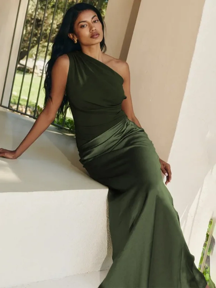 BOOFEENAA Satin Patchwork One Shoulder Backless Maxi Dress Elegant Evening Dresses Woman Party Outfits Summer 2025 C92-DH30