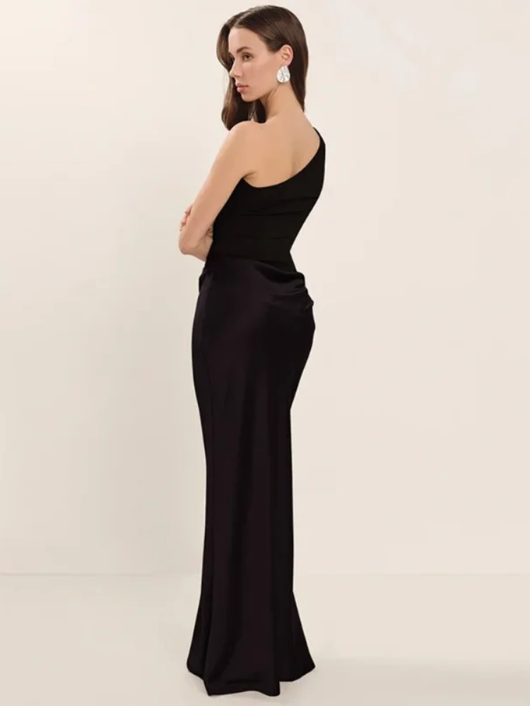 BOOFEENAA Satin Patchwork One Shoulder Backless Maxi Dress Elegant Evening Dresses Woman Party Outfits Summer 2025 C92-DH30