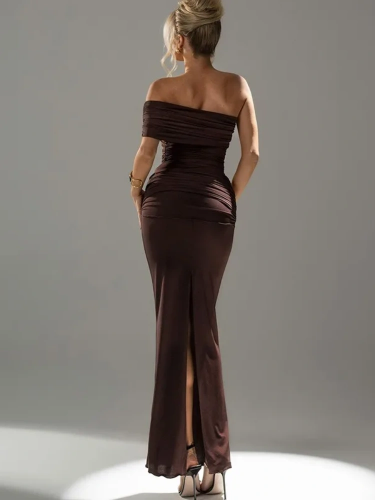 BOOFEENAA Off Shoulder Backless Split Long Dresses Summer 2025 Elegant Sexy Evening Dresses Woman Outfits C70-CG42