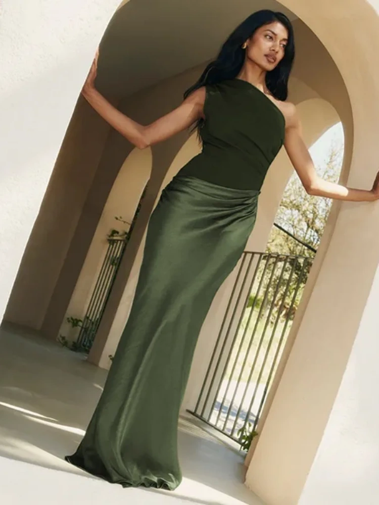 BOOFEENAA Satin Patchwork One Shoulder Backless Maxi Dress Elegant Evening Dresses Woman Party Outfits Summer 2025 C92-DH30