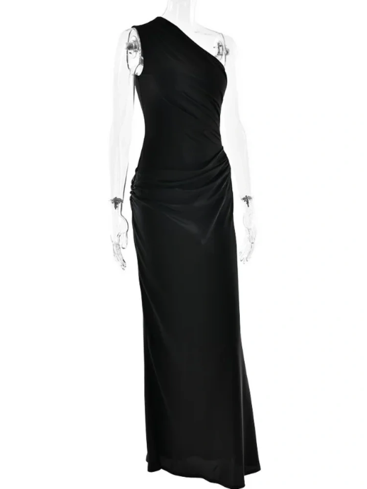 BOOFEENAA Satin Patchwork One Shoulder Backless Maxi Dress Elegant Evening Dresses Woman Party Outfits Summer 2025 C92-DH30