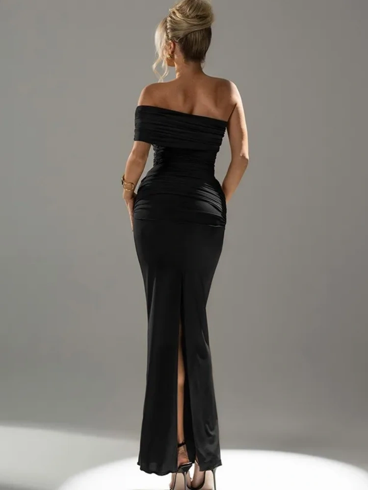 BOOFEENAA Off Shoulder Backless Split Long Dresses Summer 2025 Elegant Sexy Evening Dresses Woman Outfits C70-CG42