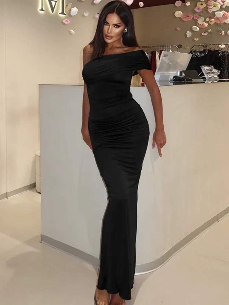 BOOFEENAA Off Shoulder Backless Split Long Dresses Summer 2025 Elegant Sexy Evening Dresses Woman Outfits C70-CG42
