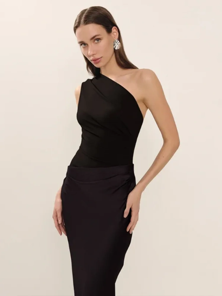 BOOFEENAA Satin Patchwork One Shoulder Backless Maxi Dress Elegant Evening Dresses Woman Party Outfits Summer 2025 C92-DH30