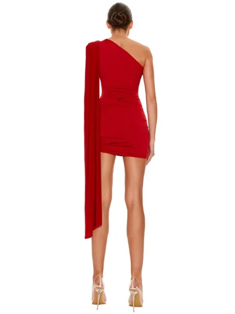 BOOFEENAA One Shoulder Asymmetrical Dress Sexy Red Short Birthday Dresses Woman Party Night Club Outfits 2025 C92-BI33