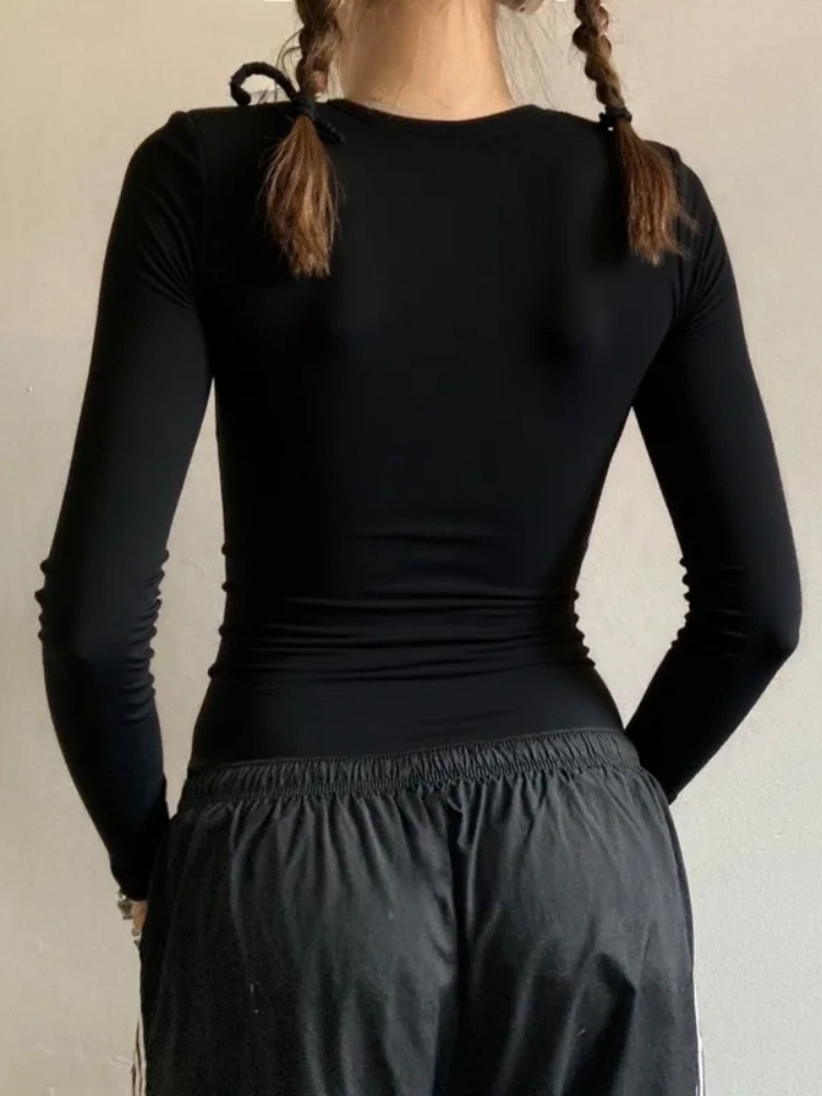 BOOFEENAA Vintage Flower Print Graphic T Shirts for Woman 2025 Fall 2000s Clothes V Neck Full Sleeves Top P67-CA18