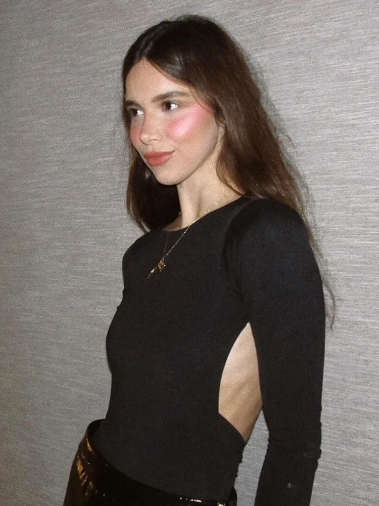 BOOFEENAA Backless Black Bodysuits for Woman Clothes Club Wear Sexy Female Bodysuit Long Sleeve Top Fall 2025 P85-BI18