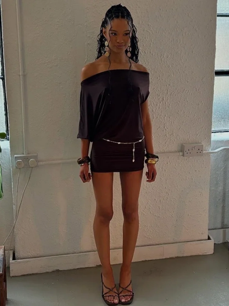 BOOFEENAA Asymmetrical Off Shoulder Mini Dresses 2025 Woman Clothes Fashion Sexy Summer Dress C77-BB20