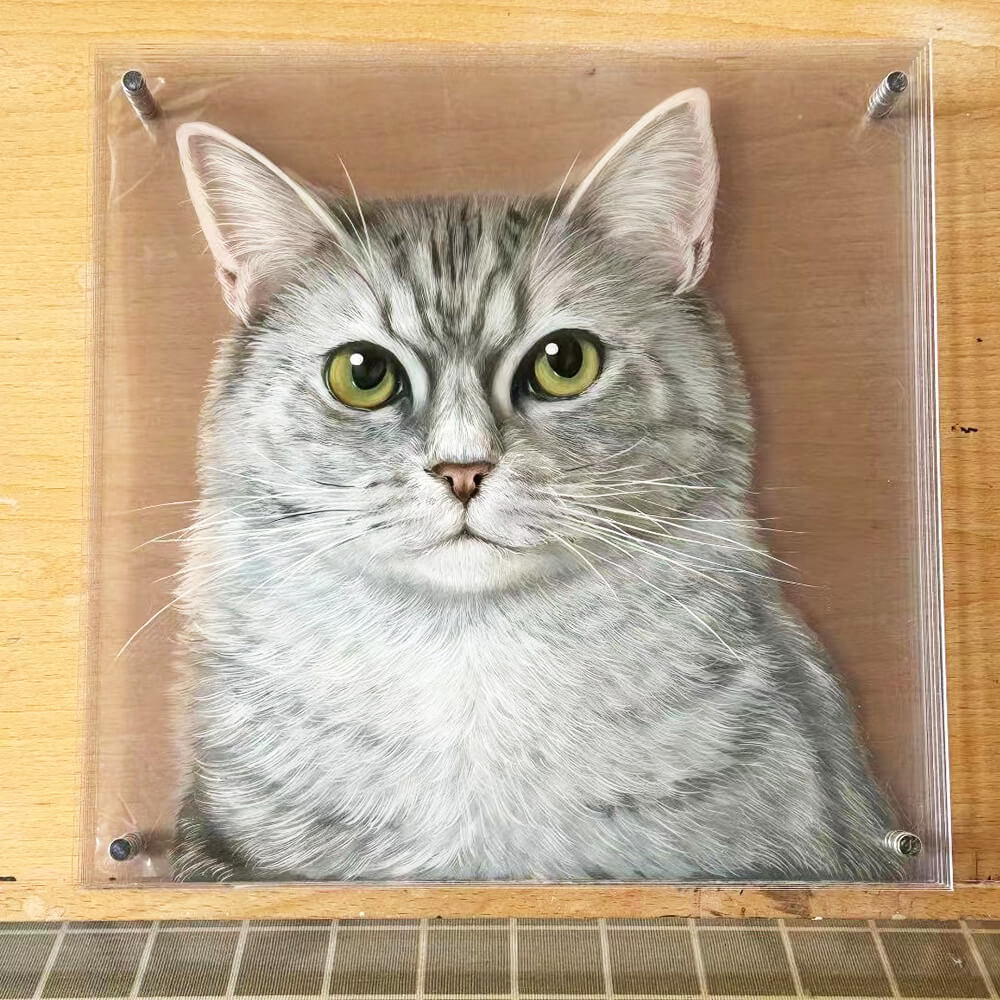 3D glass painting designs with cat portrait