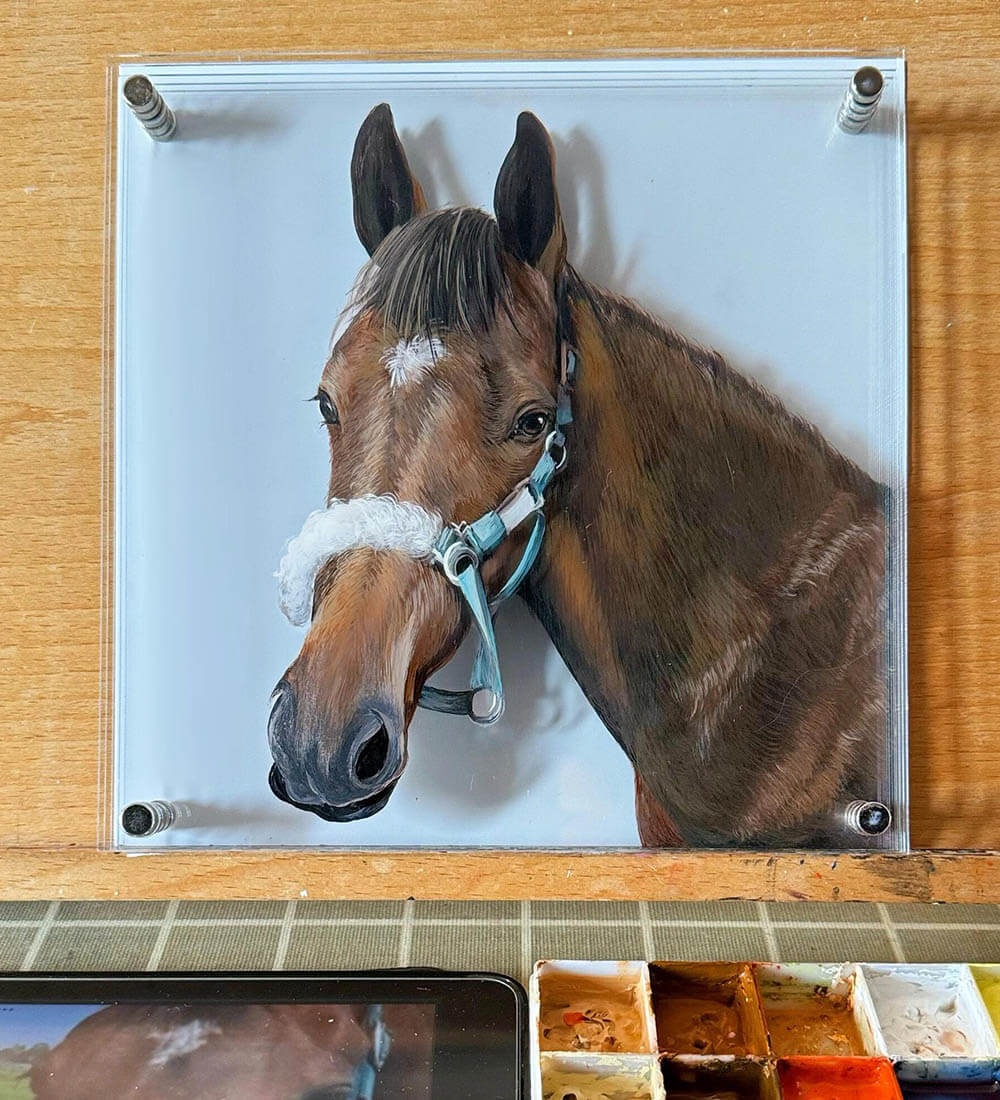 3D glass painting with horse head portrait