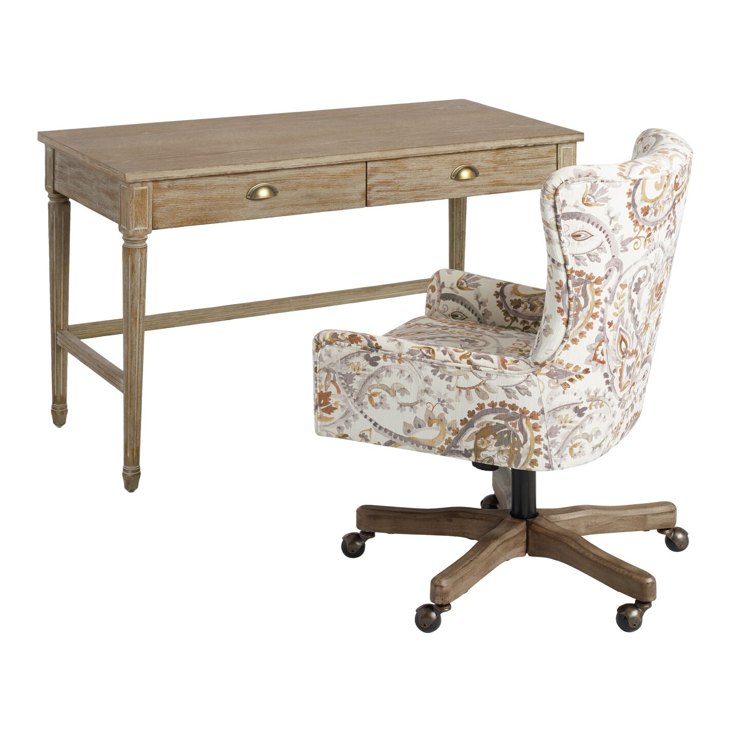 Paige Distressed Oak Wood Desk with Drawers