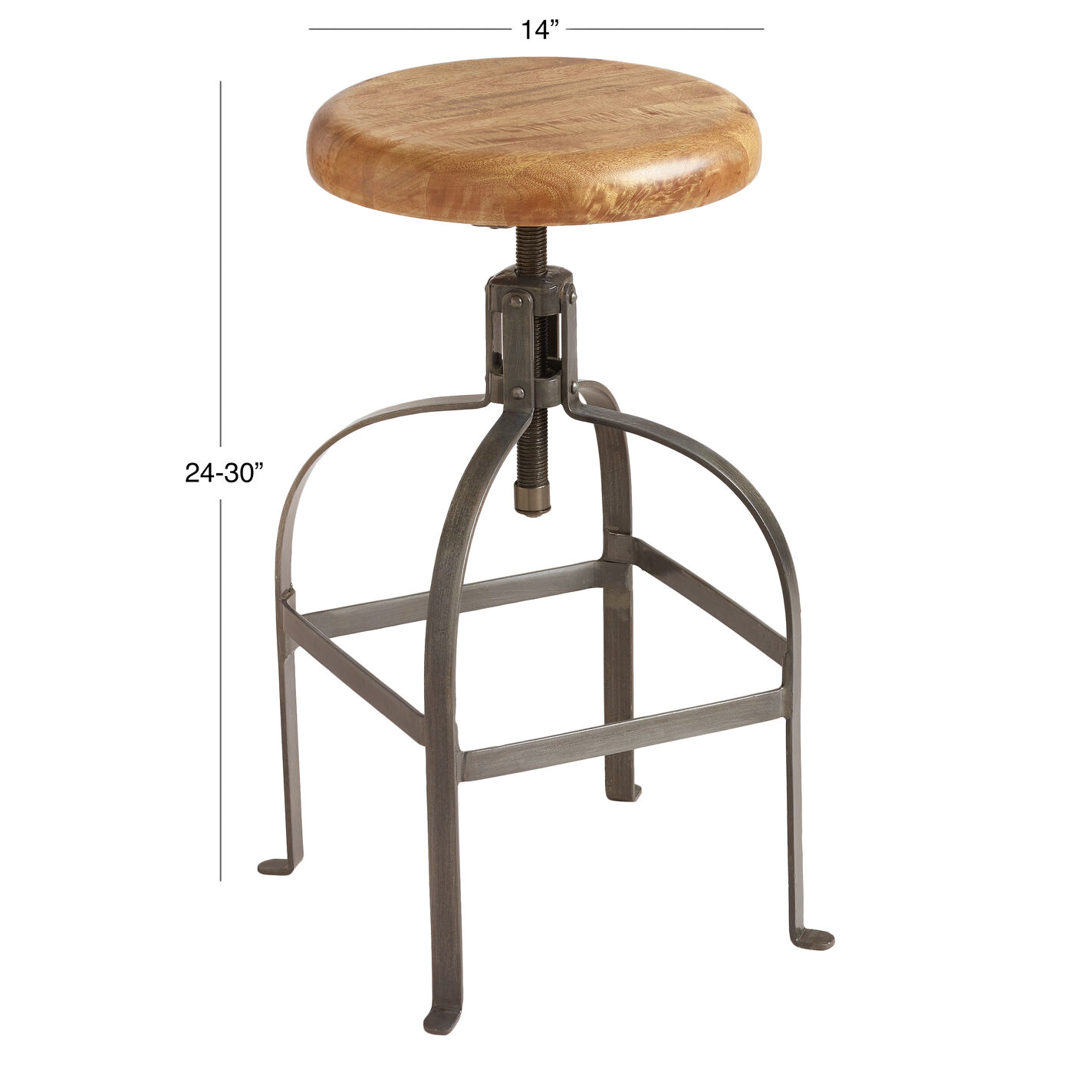 Round Wood and Metal Adjustable Swivel Stool