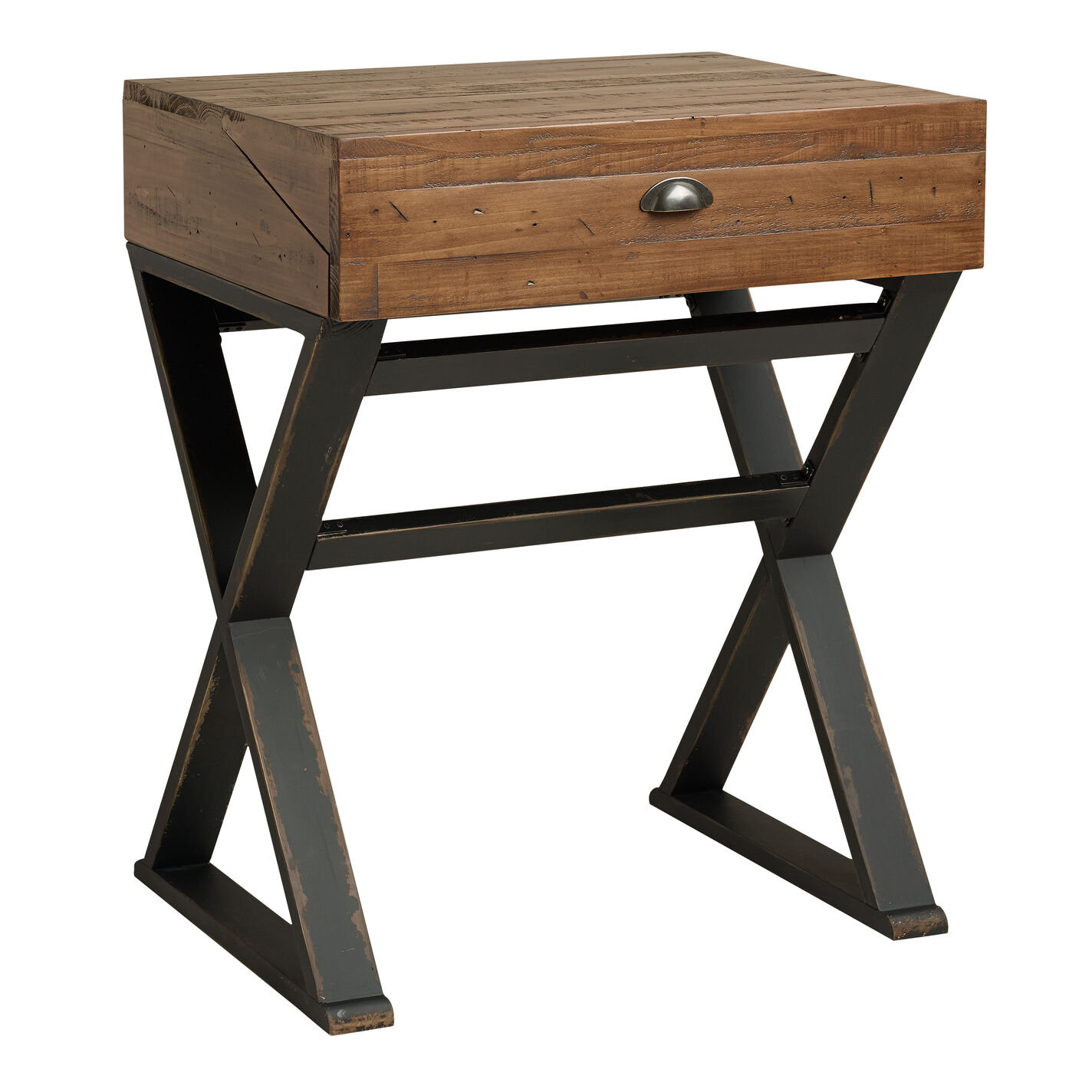 Distressed Antique Cognac and Black Wood Secretary Desk