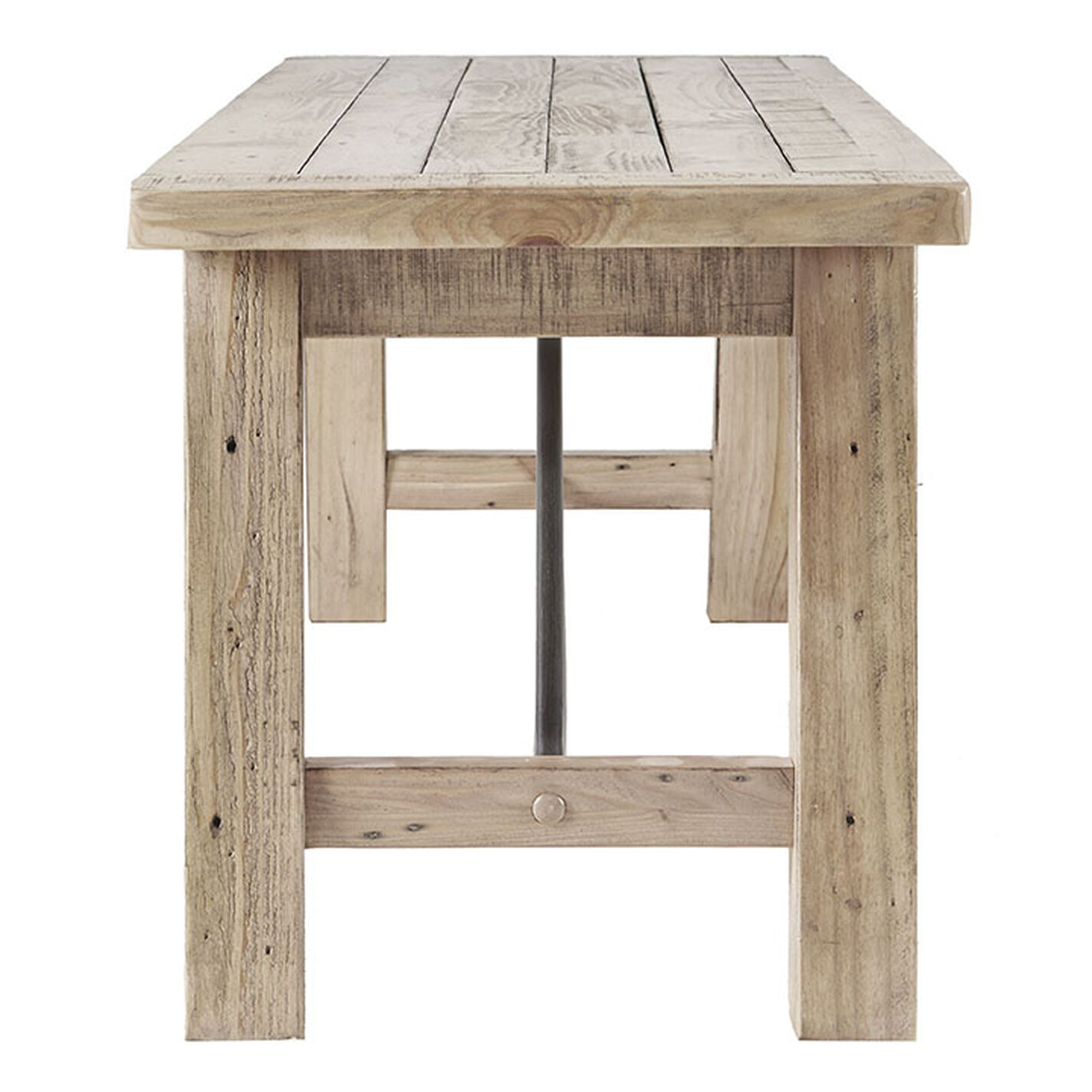 Verde Natural Pine Wood and Metal Dining Bench