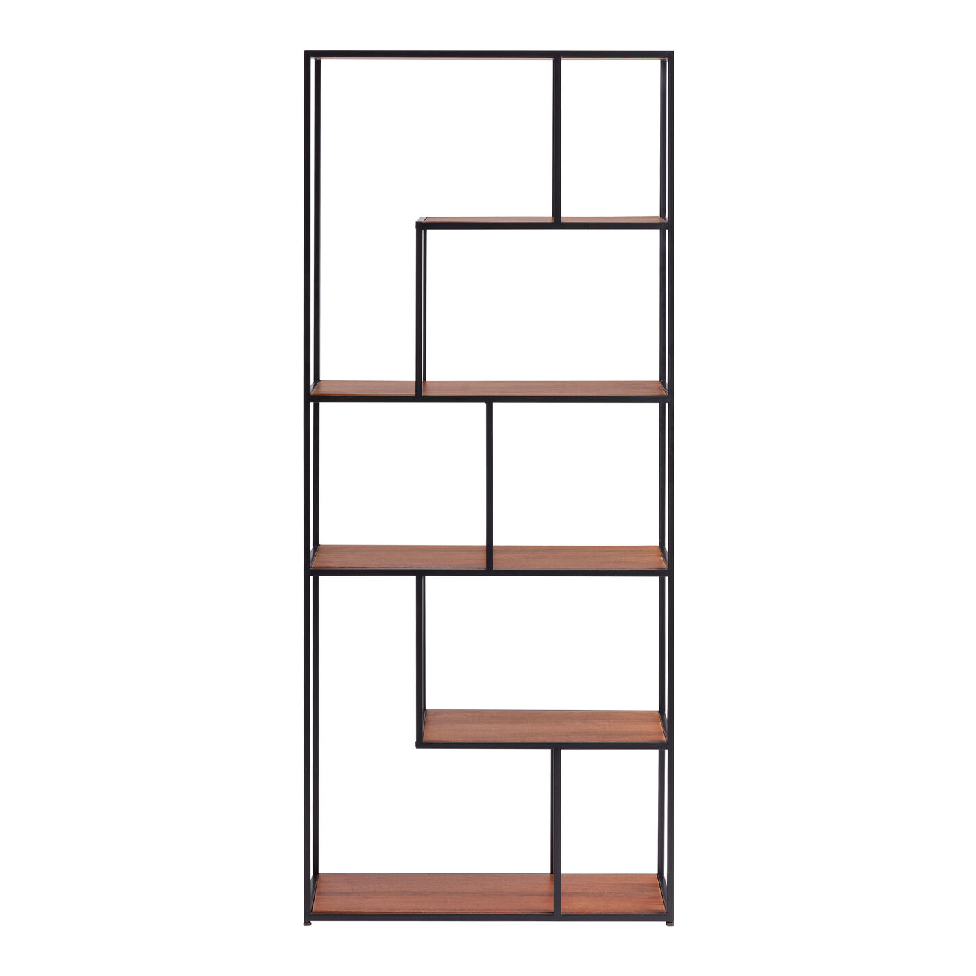 Quintin Tall Wood and Black Metal Modern Bookshelf