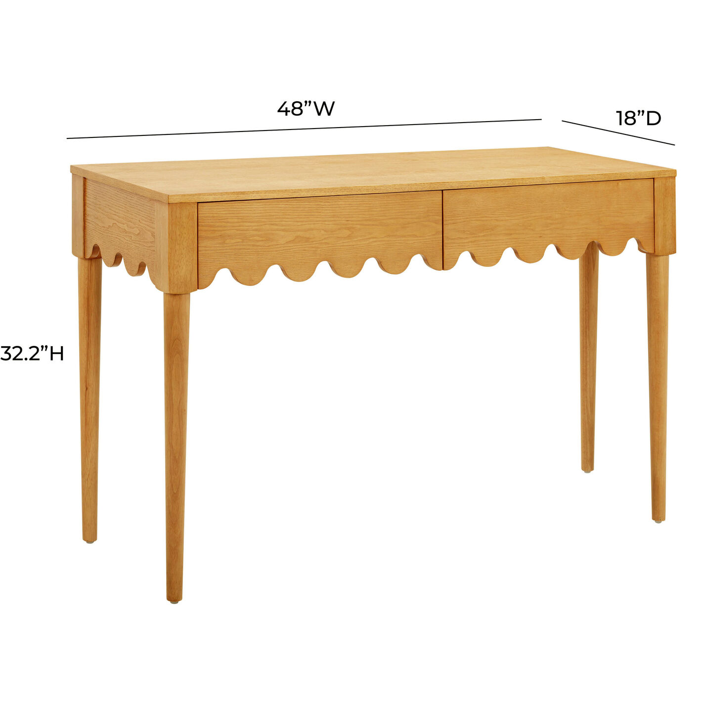 Juliana Natural Ash Wood Scalloped Desk with Drawers