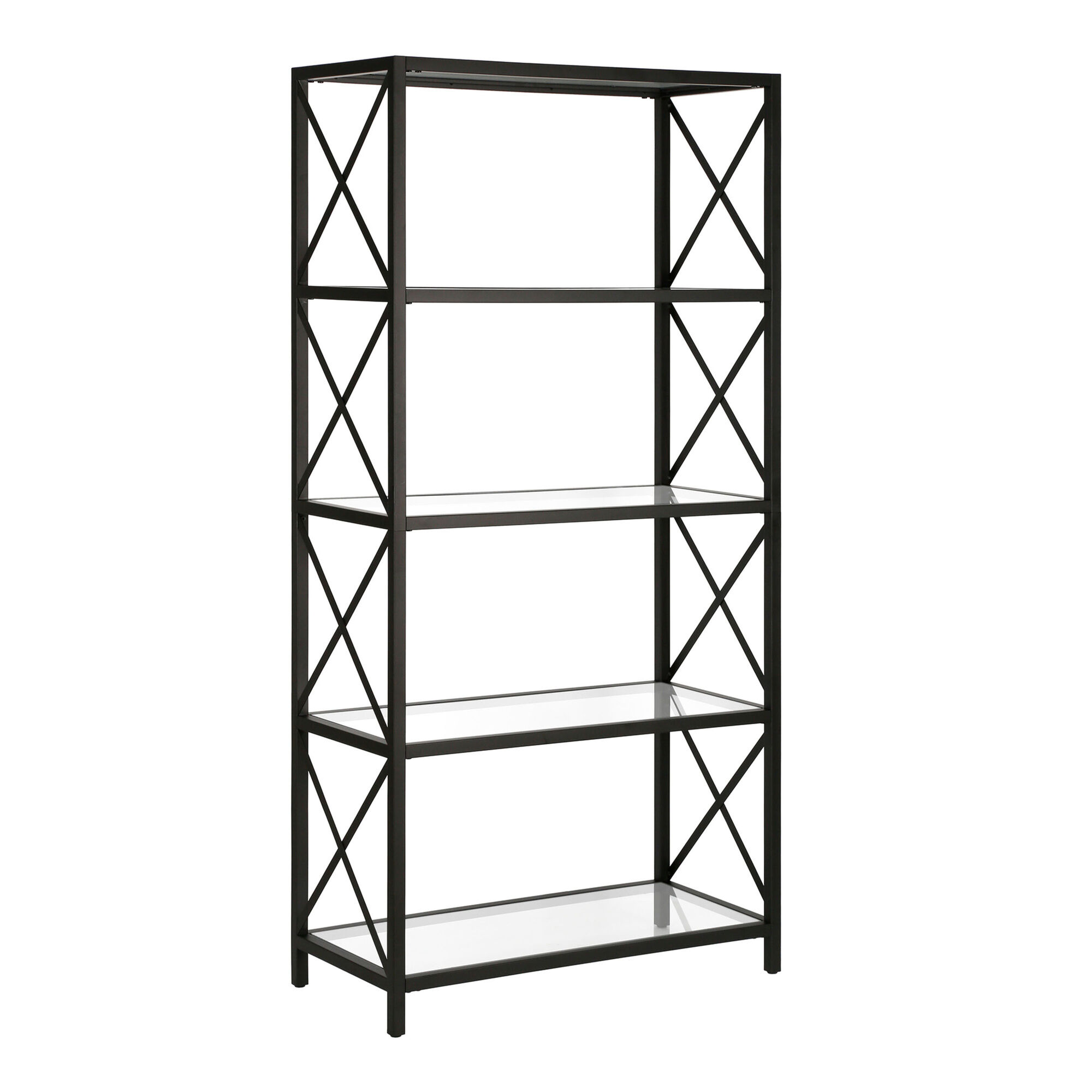Brindley Hand Painted Metal and Glass X Frame Bookshelf