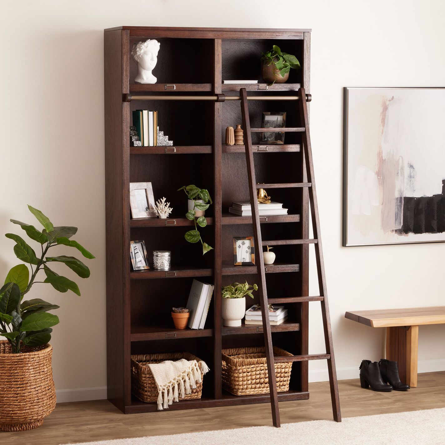 Augustus Roasted Cocoa Wood Library Bookshelf
