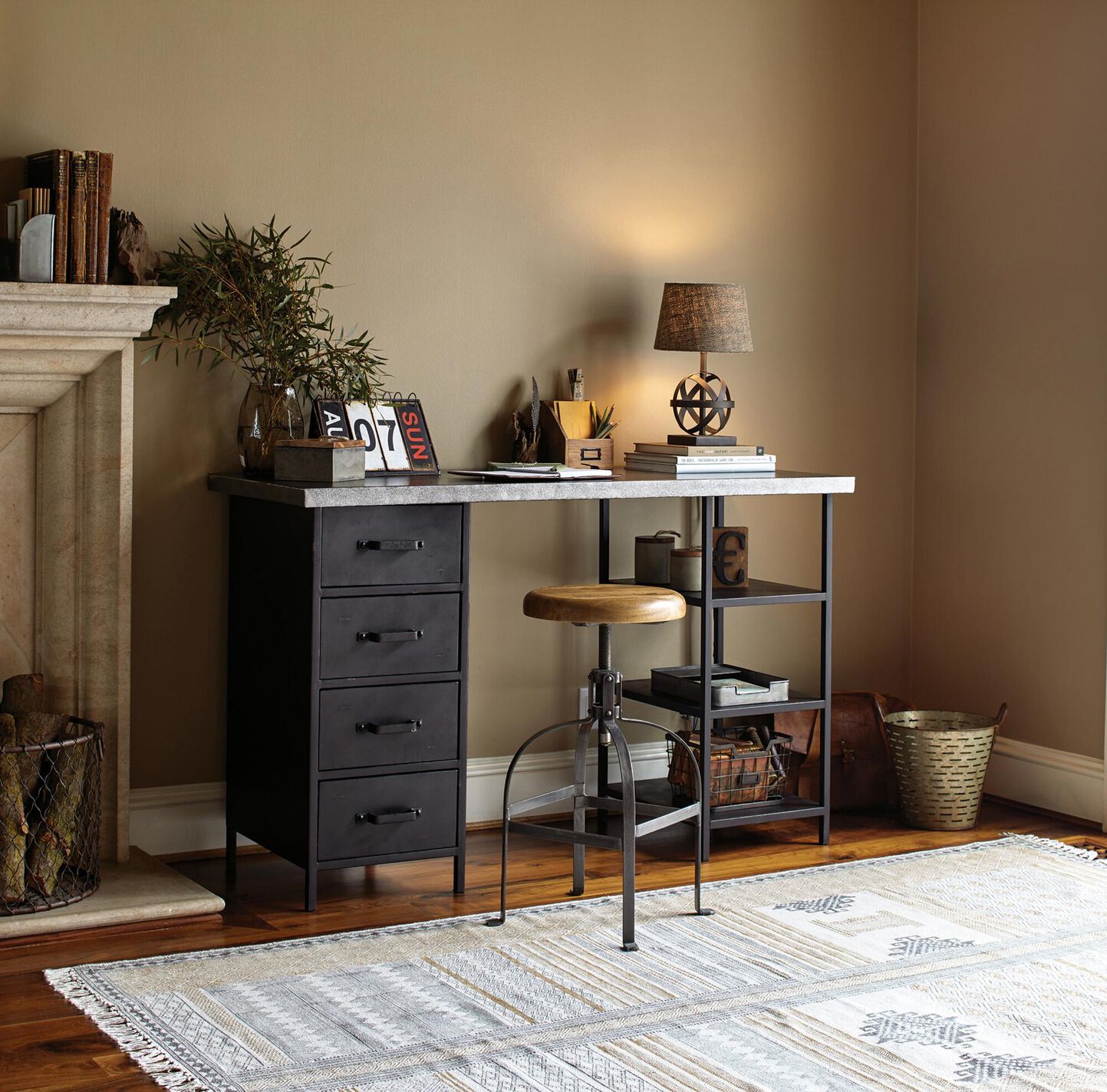 Round Wood and Metal Adjustable Swivel Stool