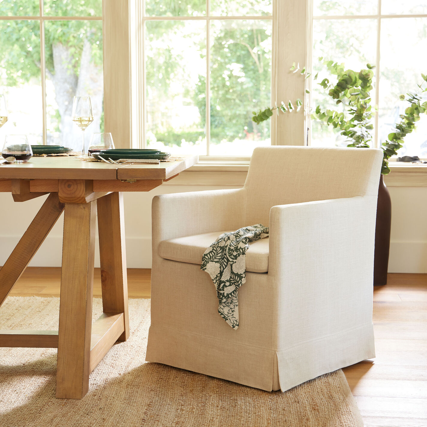 Elena Linen Upholstered Rolling Dining Armchair