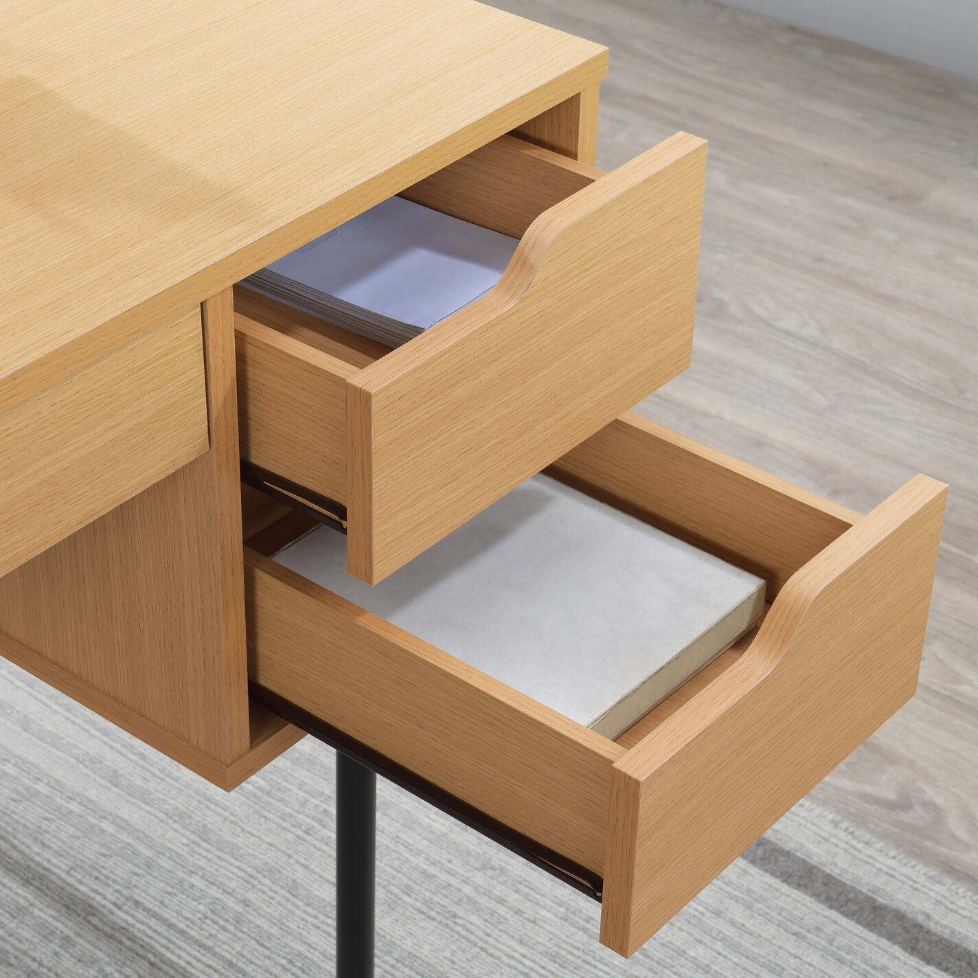 Landon Natural Wood Scandi Desk with Storage and Power Ports