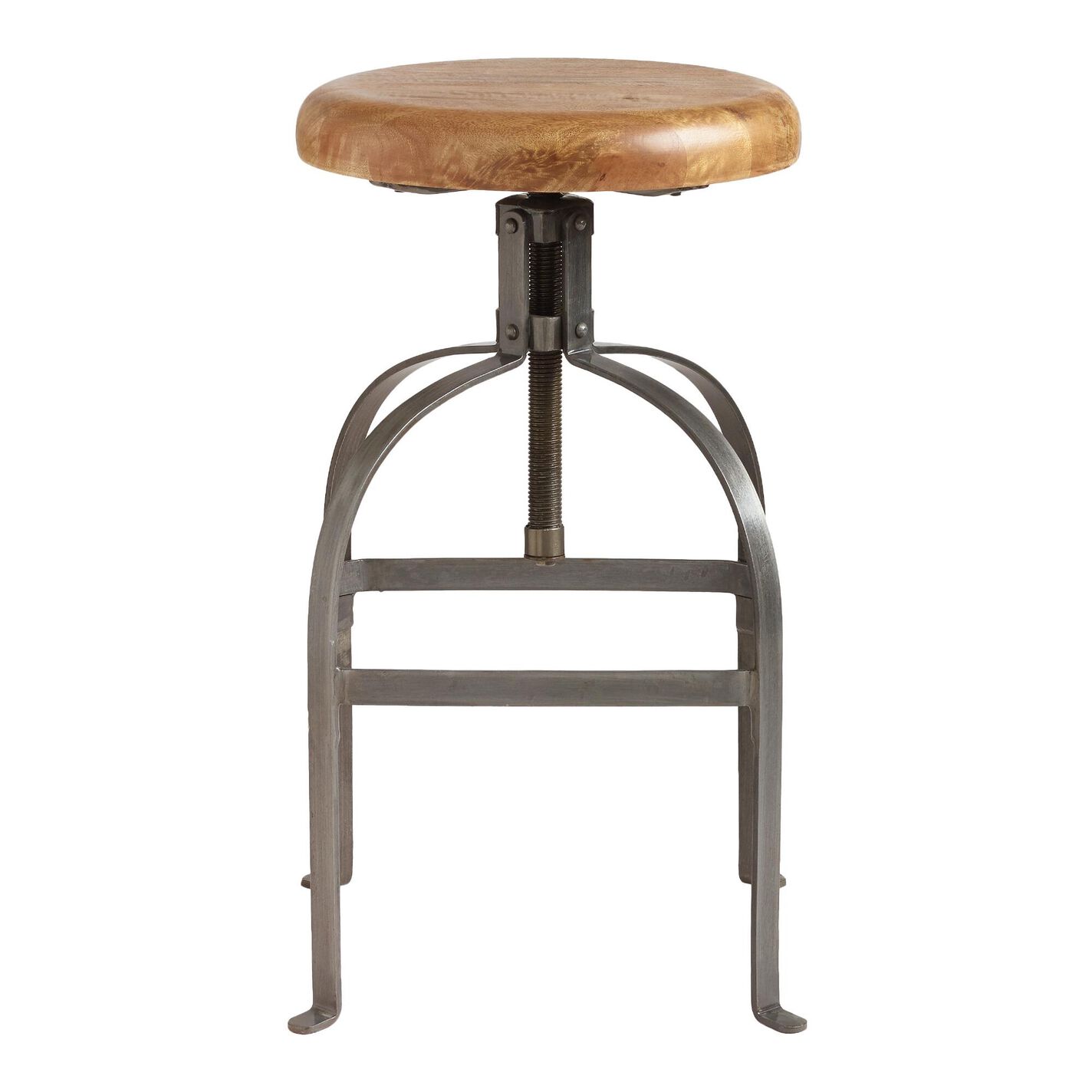 Round Wood and Metal Adjustable Swivel Stool