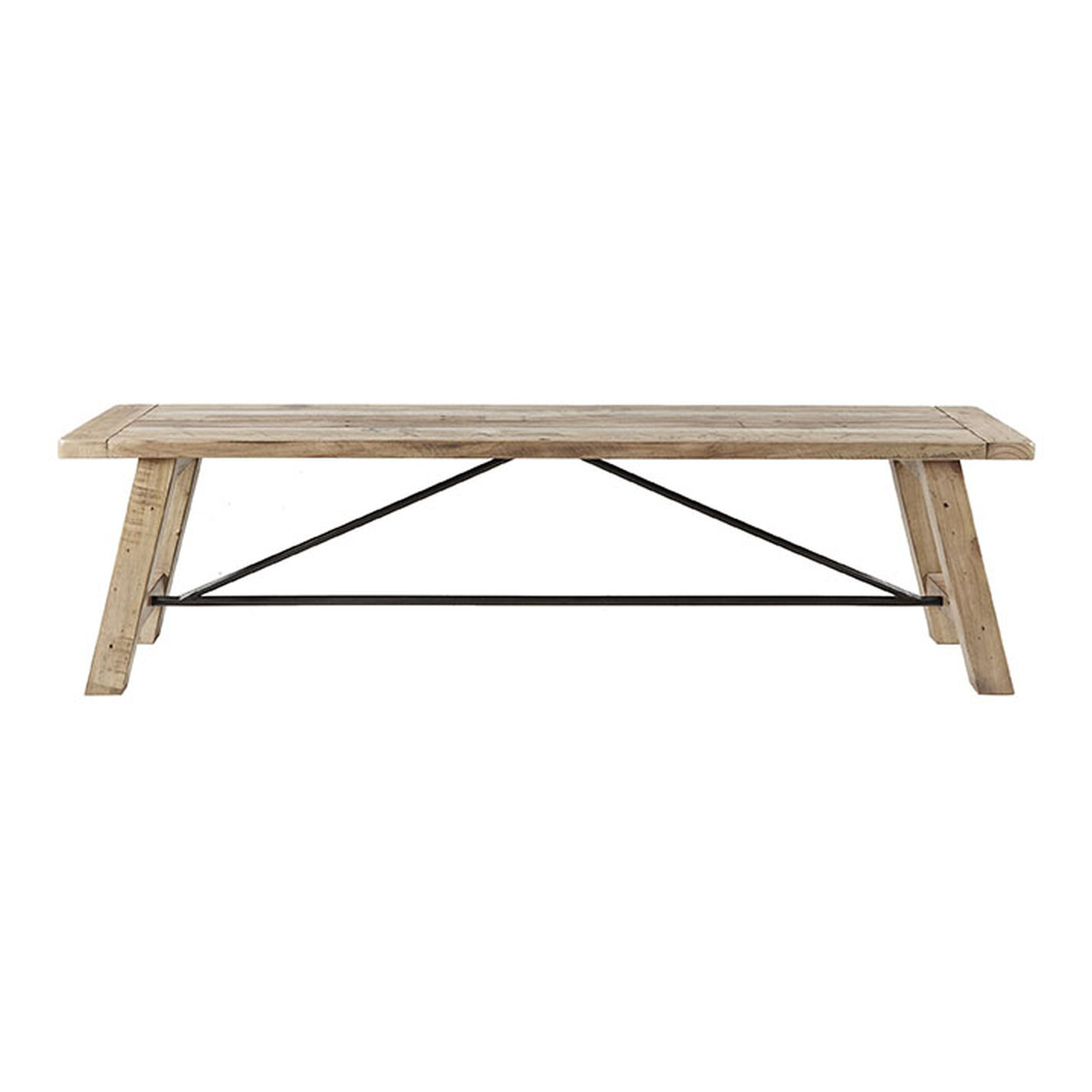 Verde Natural Pine Wood and Metal Dining Bench