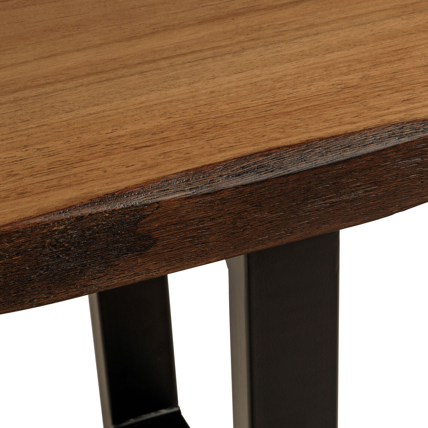 Channing Light Walnut Faux Live Edge Wood and Metal Dining Bench