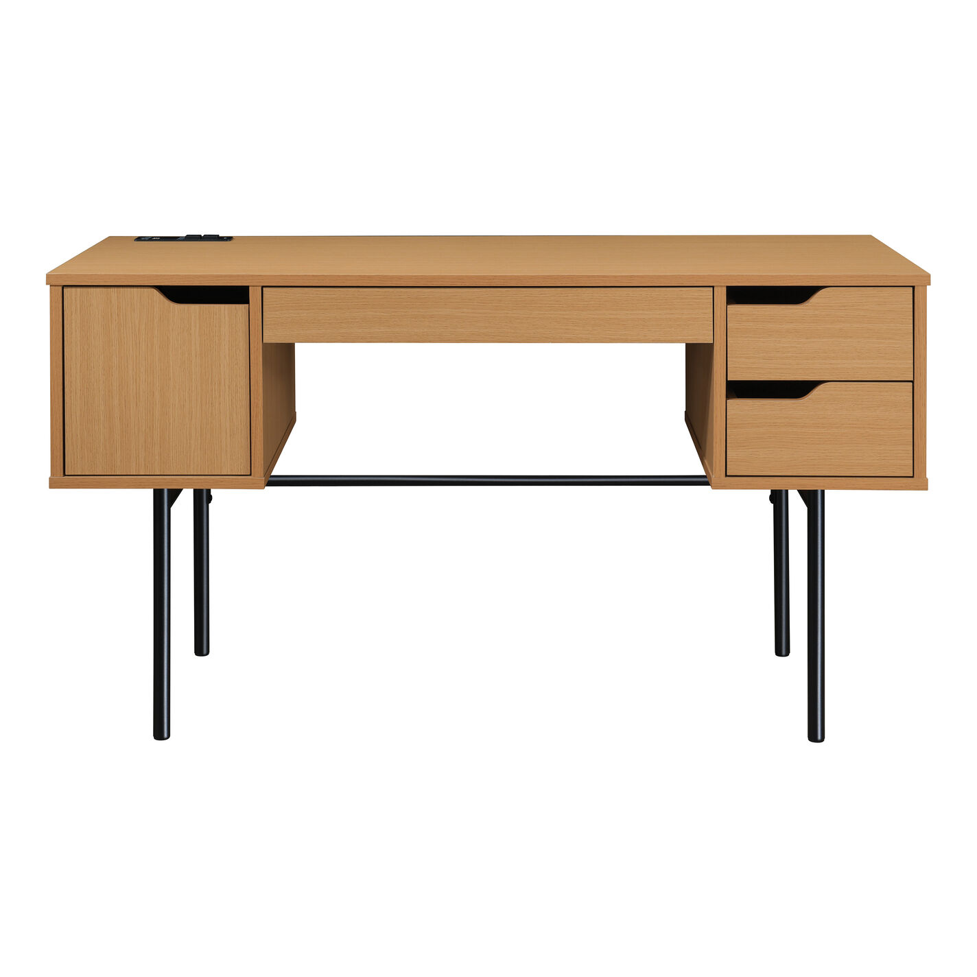 Landon Natural Wood Scandi Desk with Storage and Power Ports