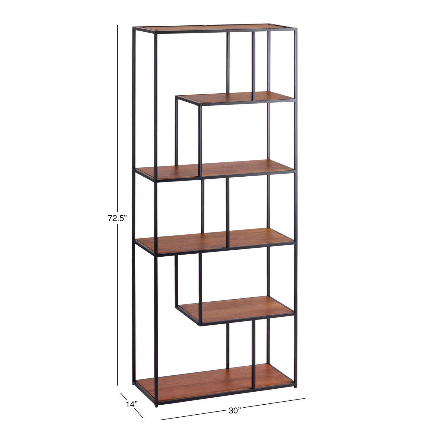 Quintin Tall Wood and Black Metal Modern Bookshelf
