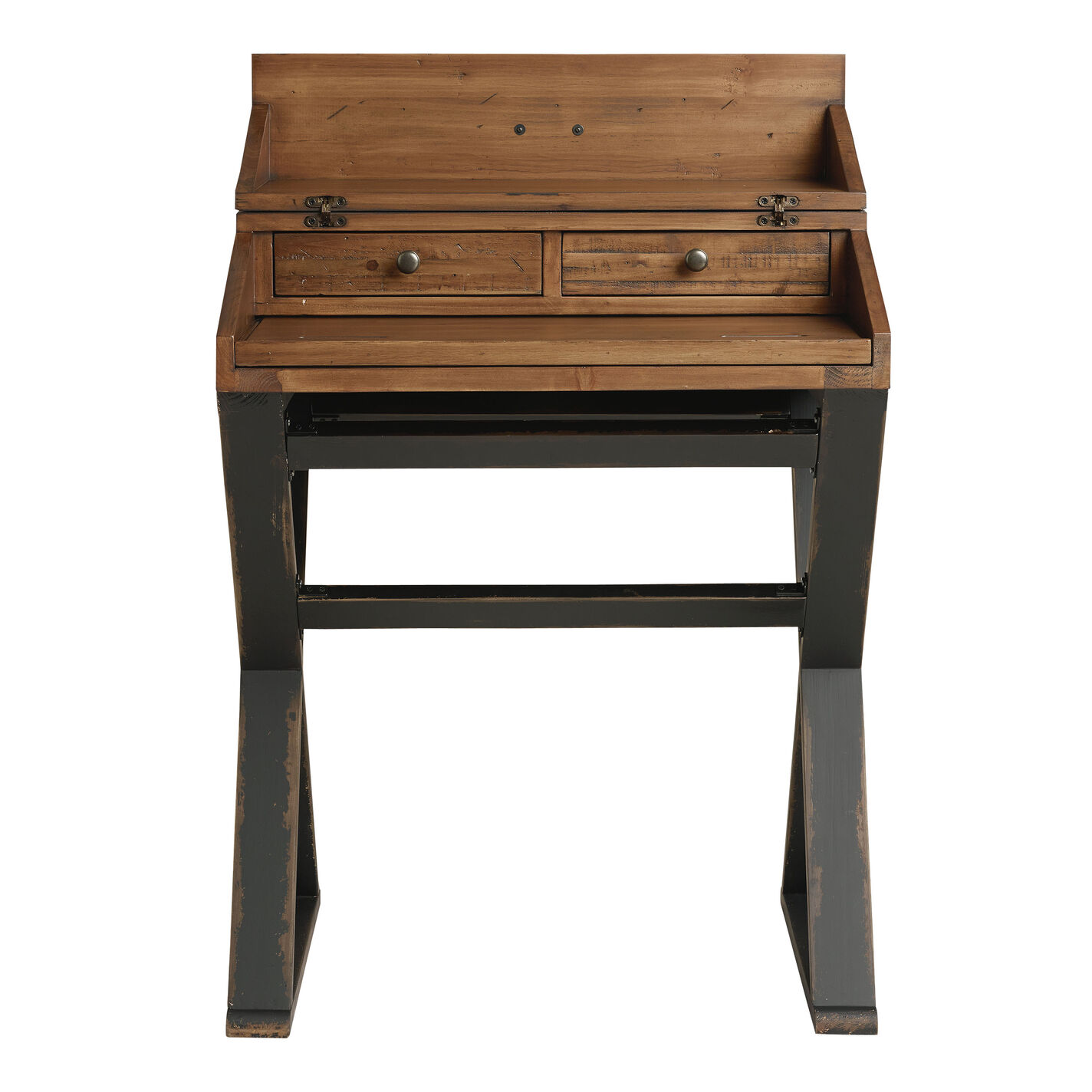 Distressed Antique Cognac and Black Wood Secretary Desk