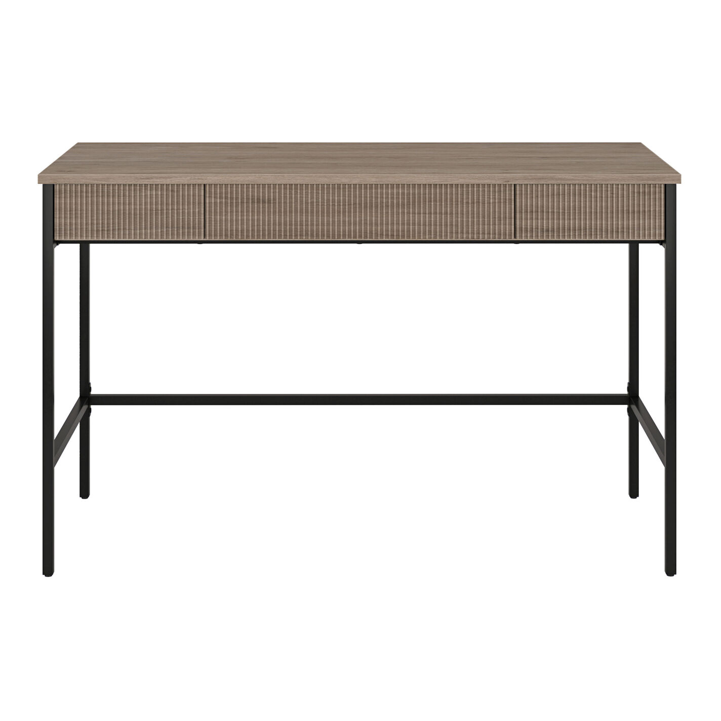 Claret Wood and Black Metal Mid Century Desk with Drawers