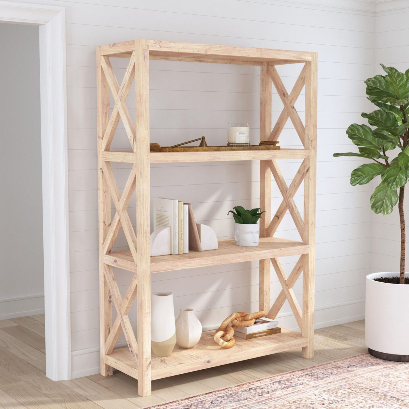 Noam Large Natural Wood Farmhouse Bookshelf