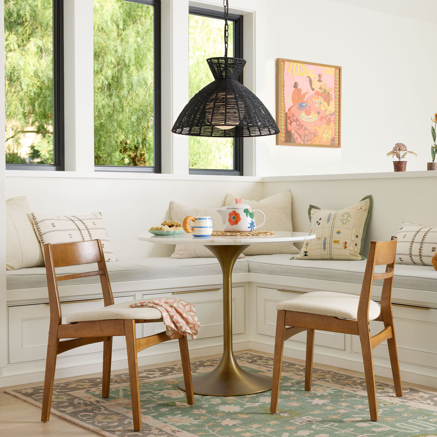 Handler Wood Mid Century Upholstered Dining Chair Set of 2