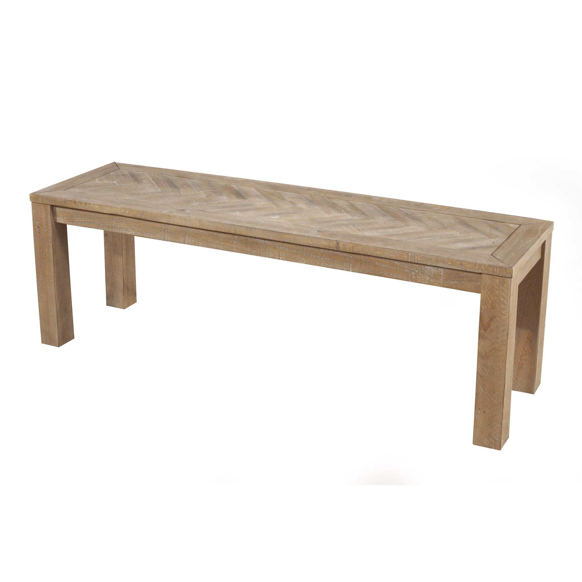 Keaton Weathered Pine and Herringbone Dining Bench
